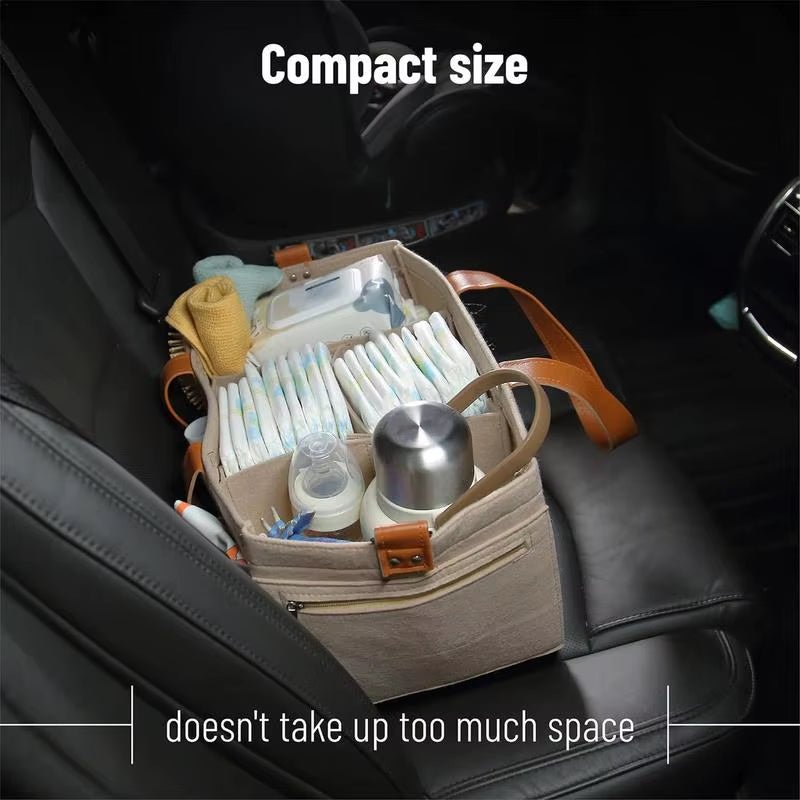 Diaper Organizer Felt Large Capacity Baby Travel Storage Bag Car and Nursery Organizer Travel Diaper Organizer Basket Diaper
