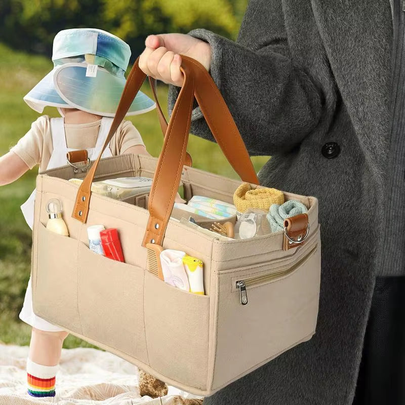 Diaper Organizer Felt Large Capacity Baby Travel Storage Bag Car and Nursery Organizer Travel Diaper Organizer Basket Diaper