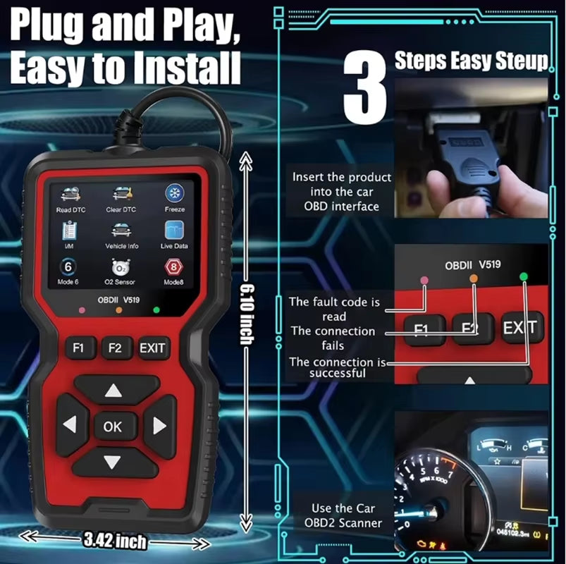 Car OBD2 Scanner Diagnostic Tool Professional Mechanic OBDII Diagnostic Code Reader Auto Fault Detector Check Engine Light V519